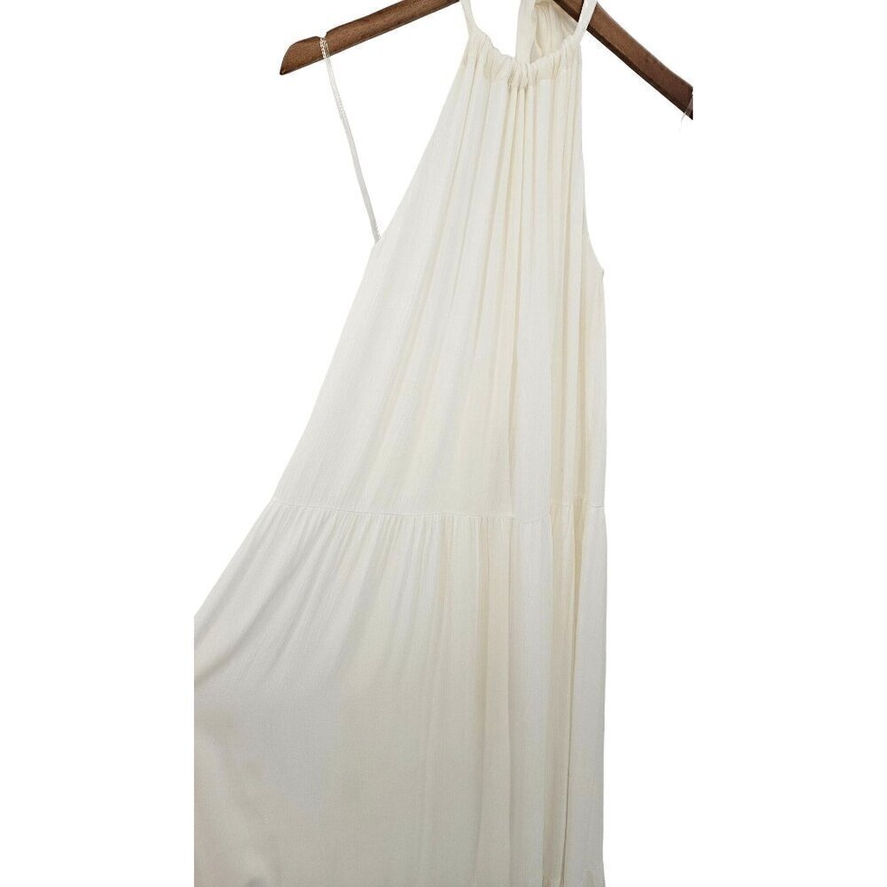 Francescas White Maxi Dress Sz M Tier Halter Open Back Lined Charlotte Avery NEW - Picture 6 of 12